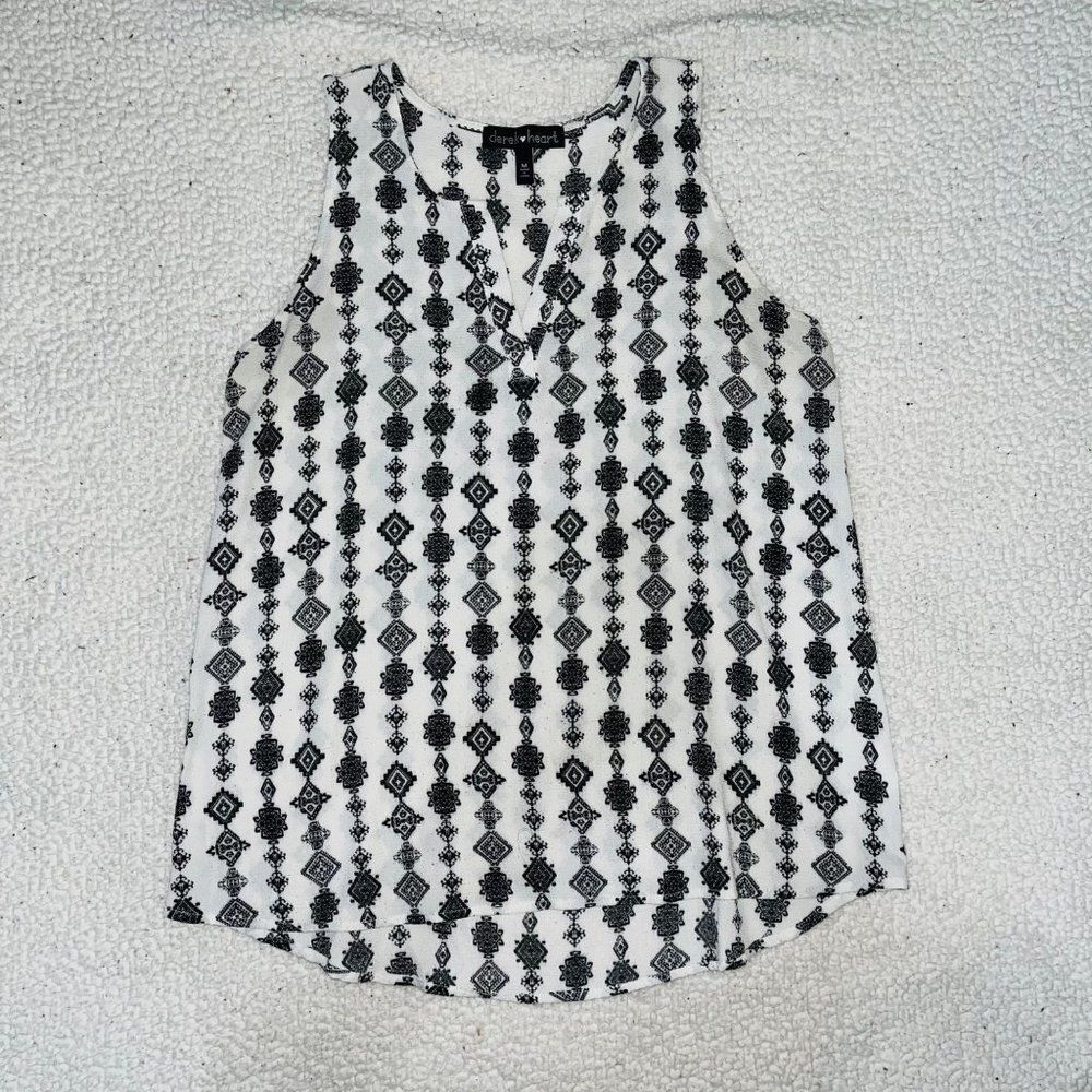 Derek Heart Sleeveless Tank White & Black Women M Old Money Workwear Business